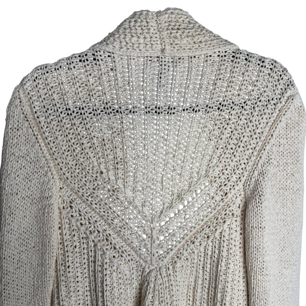 Pure Handknit for Fresh Produce Ivory Open Front Cardigan 100% Cotton Womens M/L - Picture 8 of 9